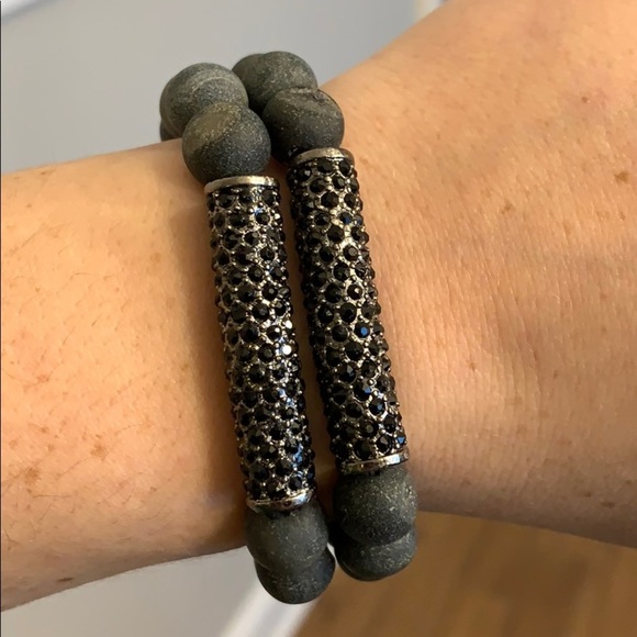 Black agate druzy beaded bracelet - Picture 8 of 9